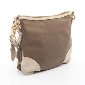 Prada Beige Leather Ivory White Bag Canvas Logo Shoulder Tan Jacquard